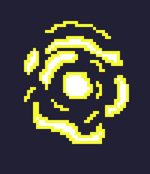 A whirling ball of static energy surrounding a glowing orb.